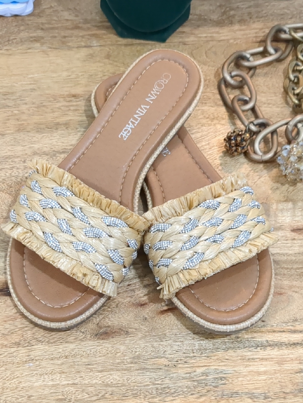 Crown Vintage Tan Braided Slide Sandals
